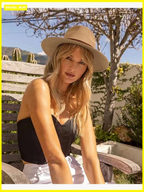 Wide Brim Straw Panama Fedora Hat UPF 80 Sun Protection Summer Beach main image 2